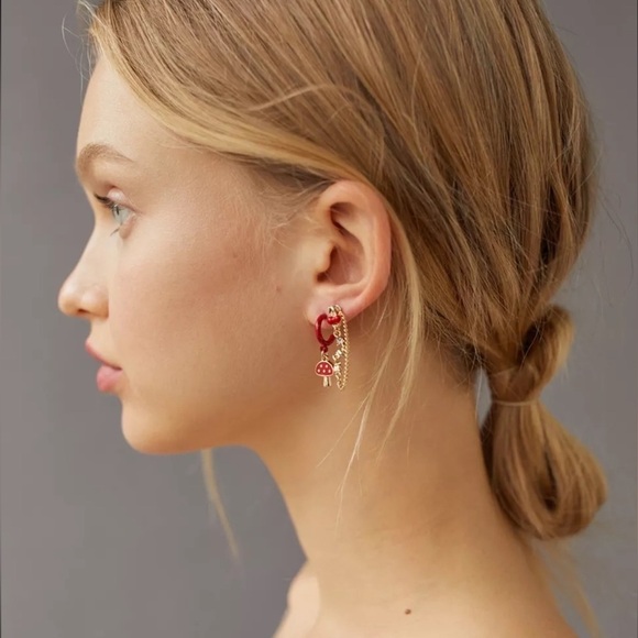 UO Icon Rhinestone Earring Set, Red/Gold, NWT - Picture 2 of 5